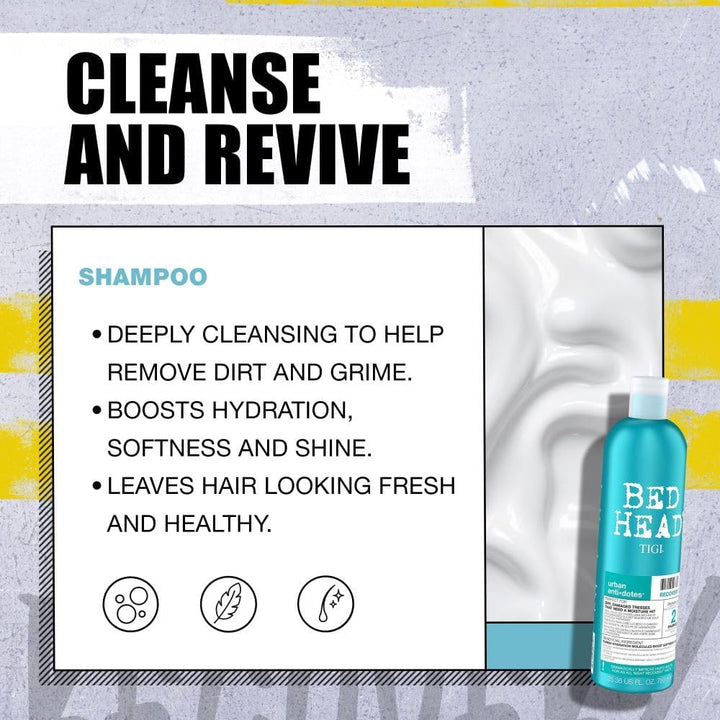 Bed Head by  750Ml Recovery Shampoo and Conditioner Set - Deep Moisture, Salon-Pro, Shampoo and Conditioner for Dry, Heat Damaged Hair to Control Frizz, Unisex Colour Protection Hair Treatment