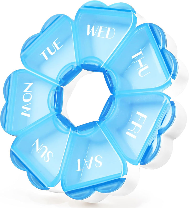 Weekly Pill Organiser, Cute, 7 Day, Large Compartments, Portable Tablet Box, Round, Vitamin and Supplement Case (Pink)