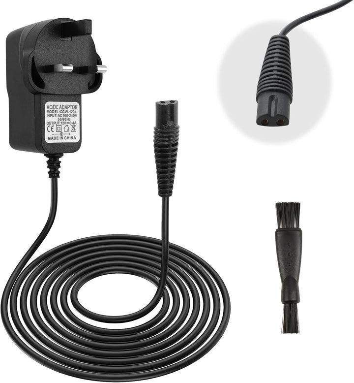 12V for Braun Shaver Charger Cable Series 3, 5, 9, 7, 1 Beard Trimmer and Epilator Silk-Epil 9, 7, 5, Electric Razor 3 Pin Charging Cable UK Plug for 5544, 3040S, 5409, 7220, 5377