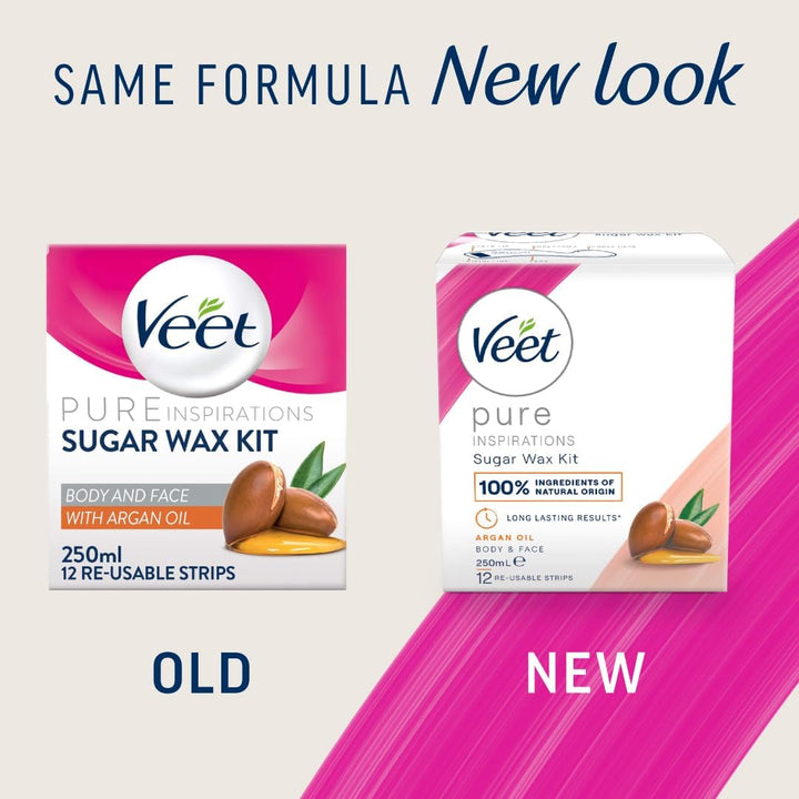 Argan Oil Hot Wax Kit 250 Ml - Sugar Hair Removal, Warm Facial Remover with Strips, Dermatologist-Tested Solution for Smooth Skin