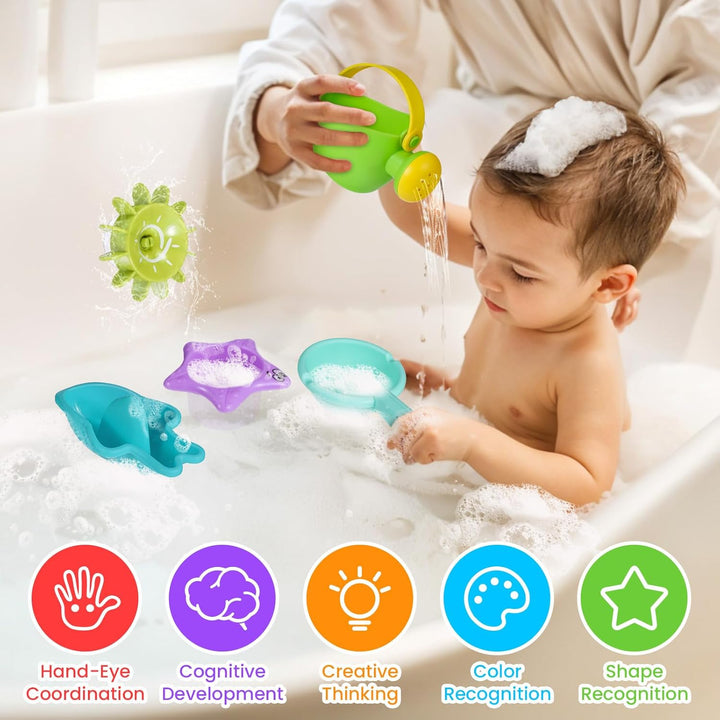 Baby Bath Toys for 1 2 3 4 Year Olds Toddler Kids - 10PCS Mould Free Water Play Swimming Pool Toys No Mould Watering Can Bath Boats Bath Cups Water Wheel for Children Boys Girls