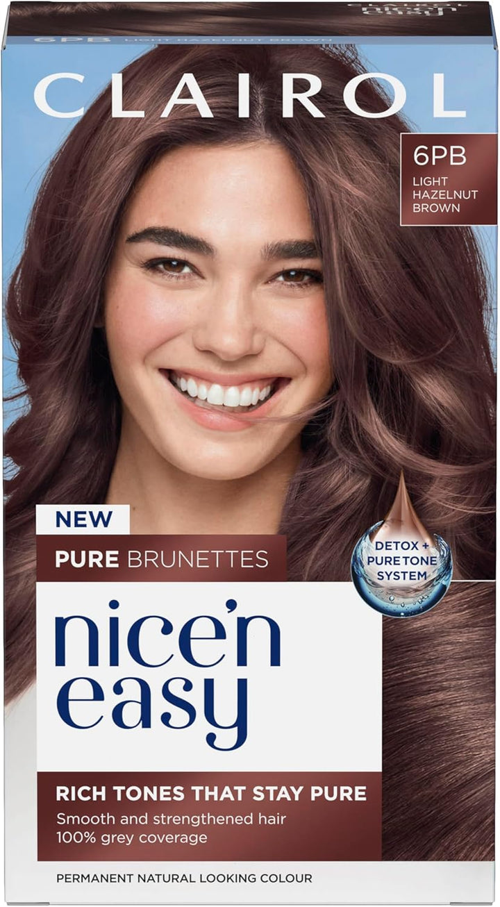 Nice N’ Easy Pure Brunettes Hair Colour | Pure and Rich Brown Tones | Smooth, Natural Hair Colour | with Pre-Colour Serum | 100% Grey Coverage | 6.5PB Lightest Latte Brown| Permanent Hair Dye