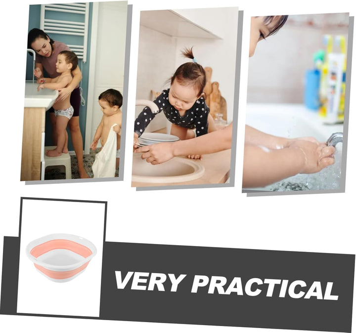 Collapsible Portable Washbasin for Face Washing with Hook Space-Saving Foldable Basin for Travel Home Outdoor Use and Multifunctional Small Wash Bowl in Pink and White