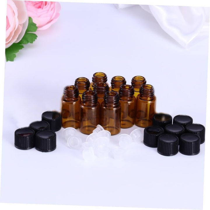 10 Pcs Mini Dark Brown Glass Vials with Grain Lid and Hole Plug Leak-Resistant Bottles for Essential Oils Perfumes Chemistry Samples Portable Travel Dispenser
