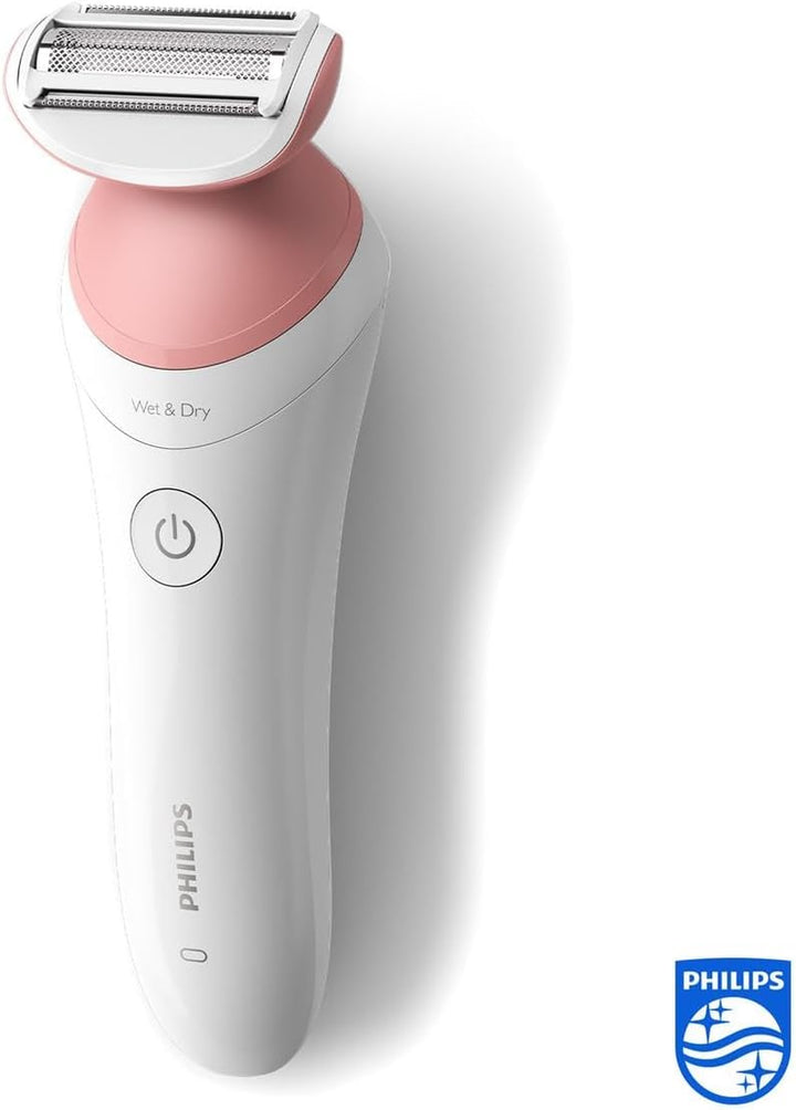 Lady Shaver Series 6000 Wireless Razor with 6 Accessories Body Exfoliating Glove Bikini Zone Trimmer (Model BRL146/00), White/Pink