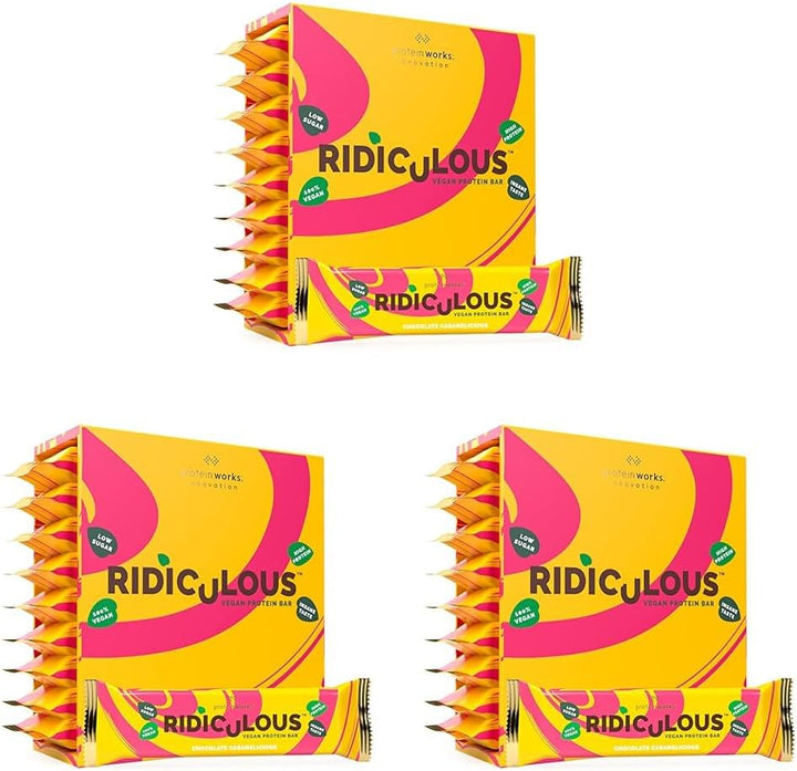 Ridiculous Vegan Protein Bar - Award Winning, Chocolate Caramelicious, 9 Bars, 100% Plant Based & Palm Oil Free, High Protein - Protein Works