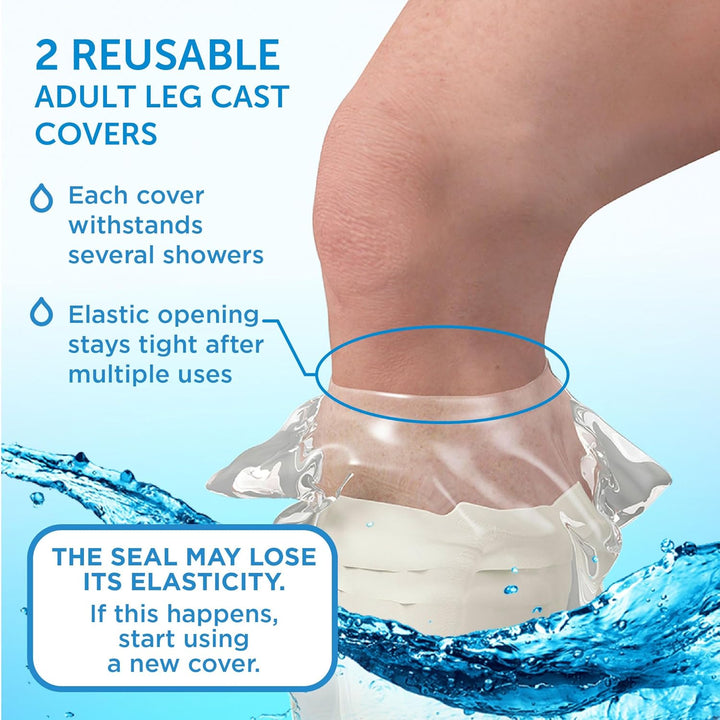 Waterproof Leg Cover for Shower - 2Pk - Tight Seal - Reusable Adult Half Leg Cast Protectors - - Easy to Use for Plaster on Knee, Ankle, and Foot