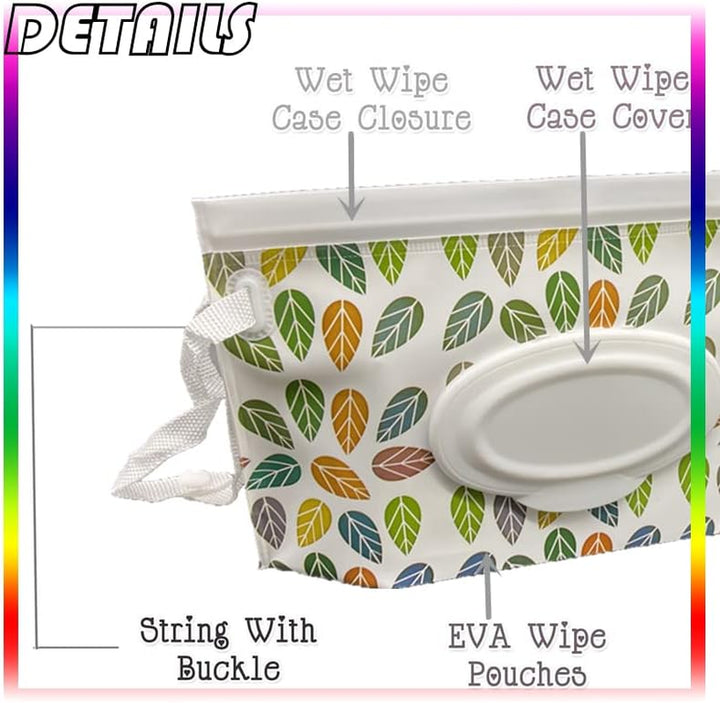 Portable Wet Wipe Pouch Dispenser (2 Pack), Reusable Baby Diaper Disposal Bags, Refillable Personal Travel Clutch Dispenser Holder | Keeps Wet Wipes Moist (Leaf & Arrow Pattern)
