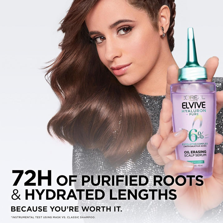 L’Oréal Paris Elvive Hydra Pure Exfoliating Pre-Shampoo Scalp Serum for Oily Scalp & Roots, with Salicylic Acid, Gently Cleansed of Excess Oil, Grease, Product Build-Up and Impurities, 102Ml
