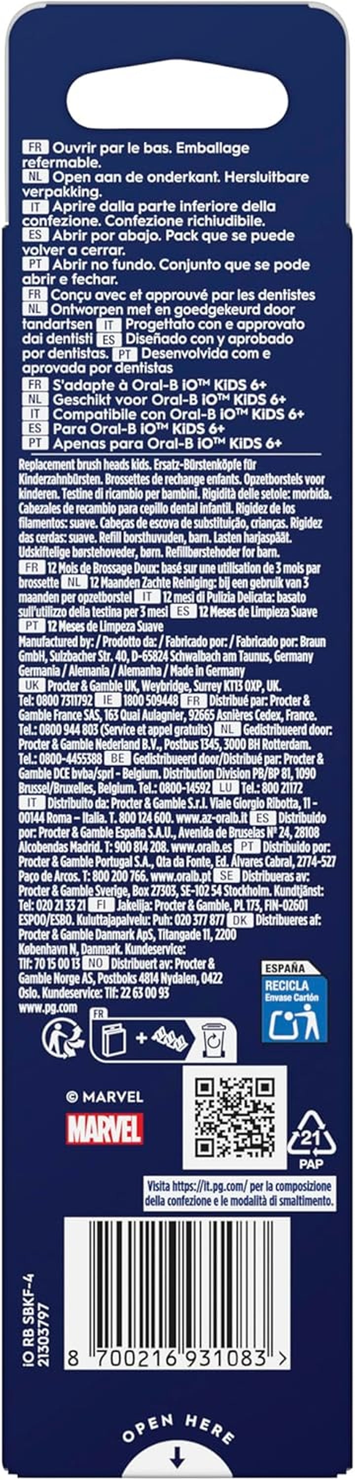 Io Kids Marvel Spiderman Electric Toothbrush Head for Age 6+, Gentle on Wobbly Teeth and Gums for Cleaner Teeth, Pack of 4