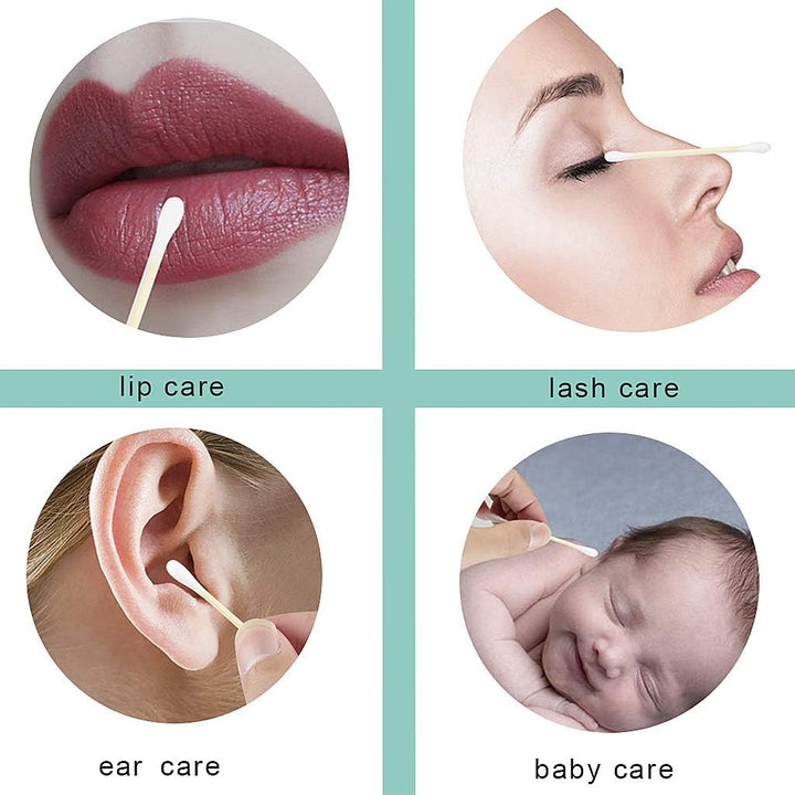 Bamboo Cotton Buds, 200 PCS (2 X 100) Eco-Friendly Cotton Ear Buds Swabs with Bamboo Handle - Recyclable and Biodegradable Cotton Swabs for Cleaning Ear Makeup Wound