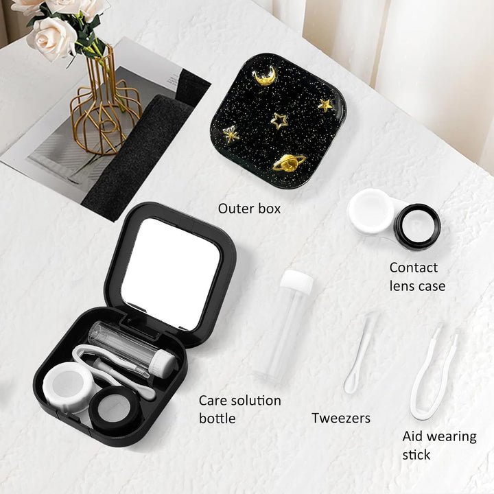Contact Lens Cases, Contact Lens Holder with Mirror, Portable Eye Contacts Mini Case Container Set with L and R Caps for Home Travel