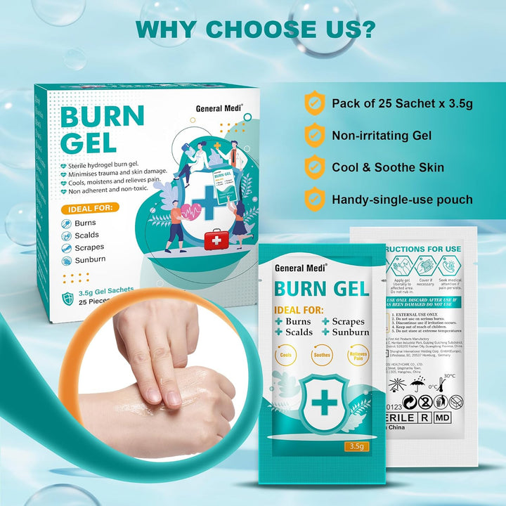Burn Gel - 25 Packs First Aid Burns Care Scalds Sunburn Dressings Cooling Gel