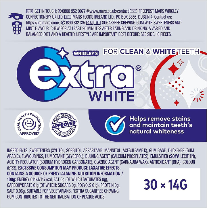 Wrigley'S  White Chewing Gum, Peppermint Flavour, 30 Packs of 10 Pieces, Sugar Free Bulk Pack Gum with Xylitol (300 Pieces)-Packaging May Vary