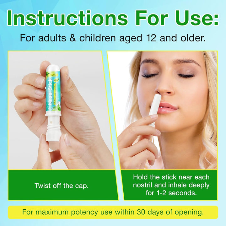 Nasal Stick 4 Pack, Fast Relief from a Stuffy Nose, Enhances Breathing and Boosts Focus, Breathe Vapor Stick Provides Fresh Cooling Sensation, Made with Essential Oils and Menthol