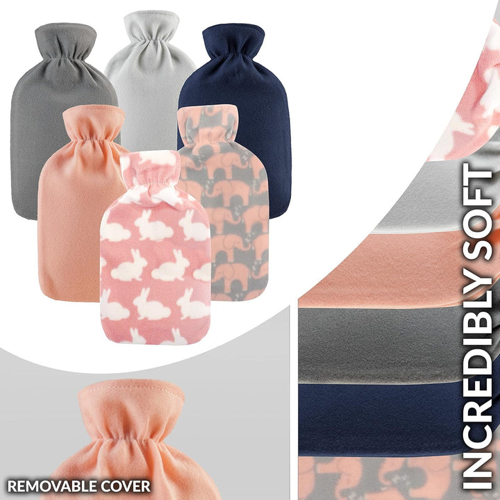 Hot Water Bottle with Soft Fleece Cover - Natural Rubber 2 Litre - British Design - UK Safe Tested