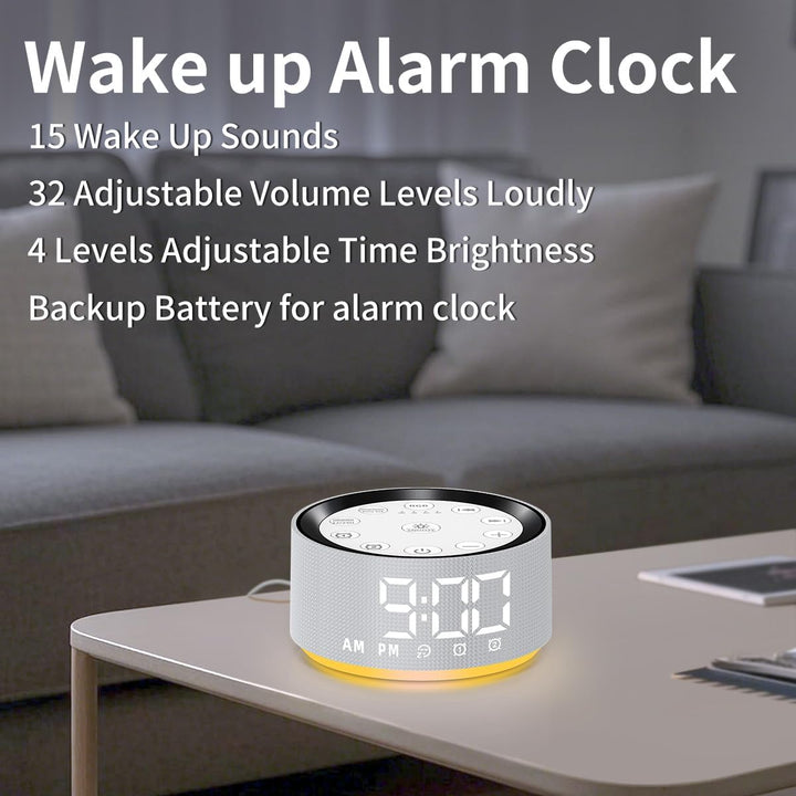 Sound Machine White Brown Noise Machine with 30 Sleeping Sounds for Baby Kids Adults Night Light Bedroom Alarm Clock 2 Alarms Backup Battery 32-Level Vol 15 Wake up Sounds for Mild Heavy Sleeper