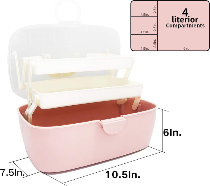 Medicine Box,First Aid Box,Portable Medicine Chest Storage,Organizer Box,Fold 3-Layer Large Medicine Cabinet,Storage Case for Home,Outdoor, Pink 30X19X16 Cm