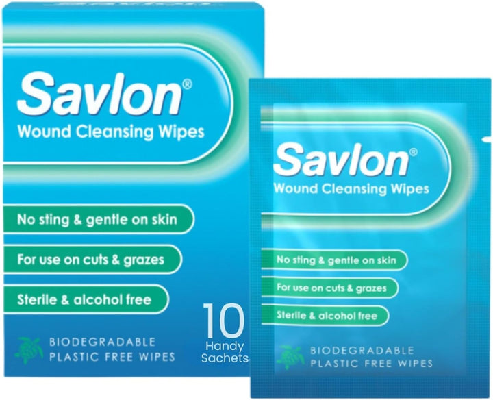 Wound Cleansing Wipes, Alcohol Free, Cleaning Wipes for Wounds, Pack of 10 Wipes, Gentle, for Cuts and Grazes, Sterile, Alcohol Free, Biodegradable Plastic Free Wipes