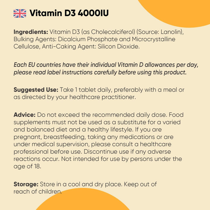 Vitamin D3 4000IU | 400 Tablets | 1+ Year Supply | 6Mm Micro Vitamin D Tablets | Easy to Swallow VIT D | One a Day Supplement | Made in the UK | Magnesium Stearate-Free | Vegetarian Friendly