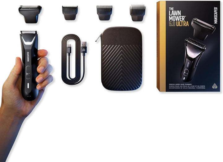 ® the Lawn Mower® 5.0 Ultra Groin & Body Hair Trimmer – Dual-Head Skinsafe® Trimmer & Foil Blades, Waterproof Wet/Dry Groomer, USB-C Rechargeable with Travel Case, Men’S Ball Shaver, Black