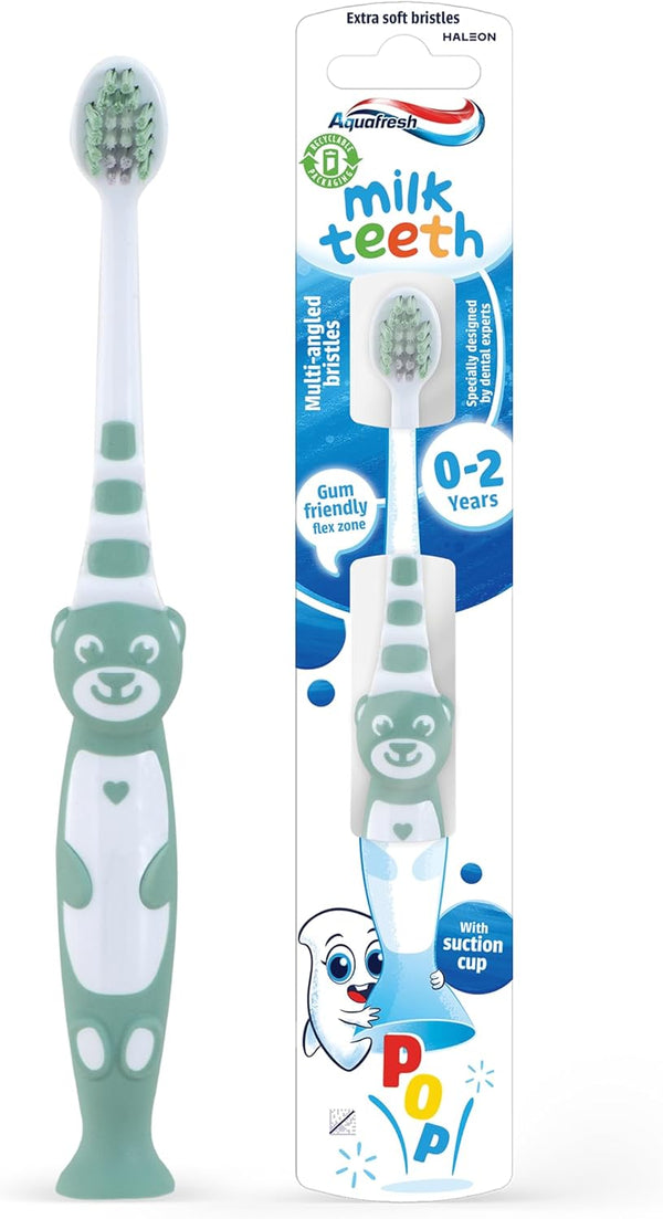 Milk Teeth Baby Toothbrush, Specially Designed for Children Aged 0-2 by Dental Experts, Toddler Toothbrush in Plastic-Free Packaging, Extra Soft Bristles - Assorted (Random) Color