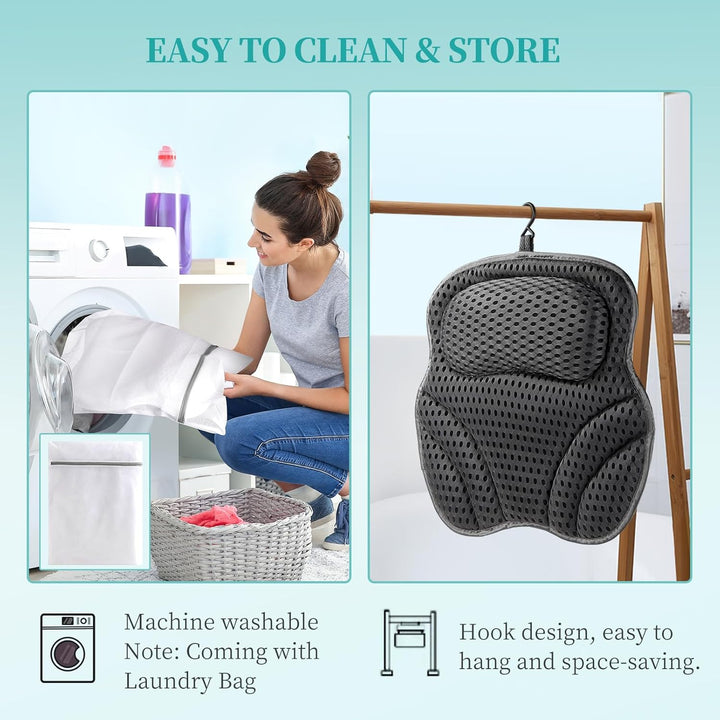 Bath Pillow Neck Back Support - Cushion for Women Men Spa Gifts Luxury Waterproof 4D Mesh Bathtub Pillows with 6 Non-Slip Suction (37×38)