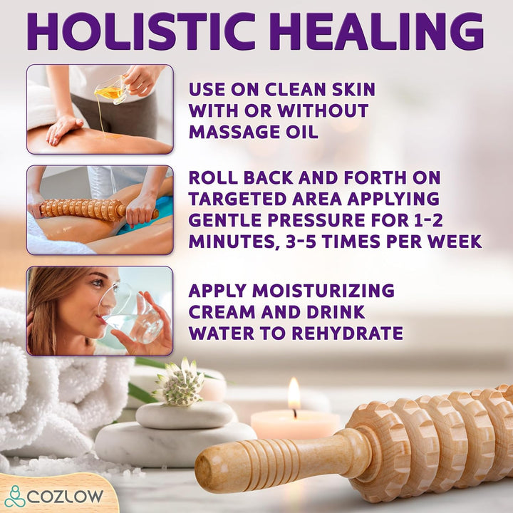 Wooden Massage Roller Stick - 12 Rollers - Curved Wood Therapy Massage Tool for Body Sculpting, Fascia Release and Lymphatic Drainage - by