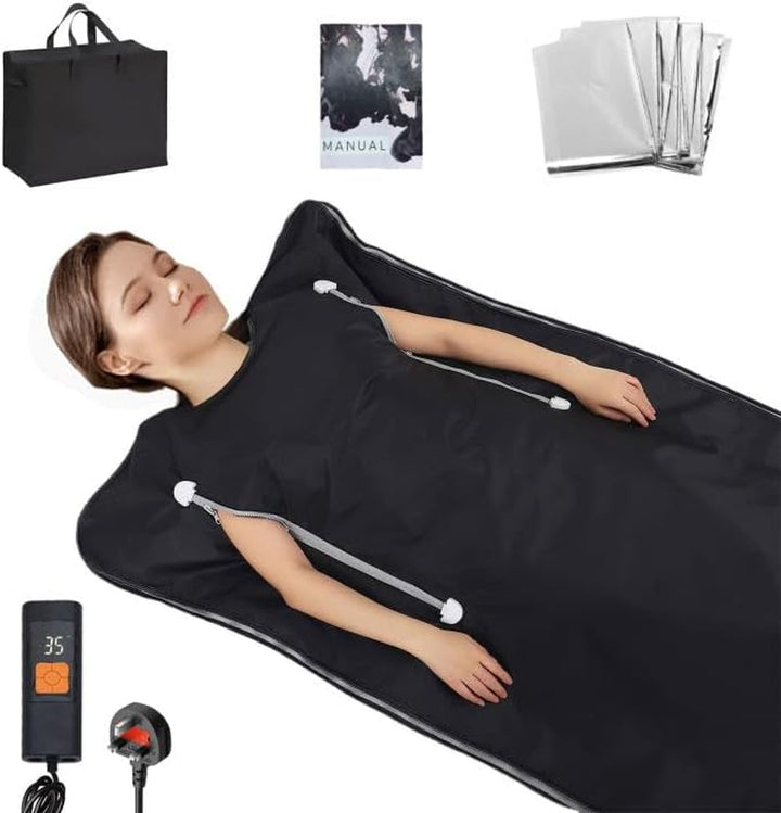 Infrared Sauna Blanket, 180×80Cm Portable Home Sauna Blanket for Deep Heat, with Storage Bag & Handheld Controller, Adjustable 30–75°C, 20-60Min Timer, Waterproof Home Spa for Relaxation