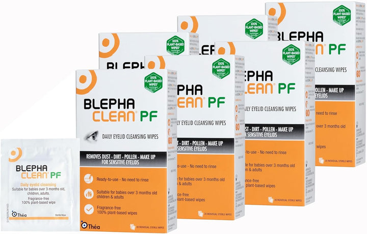 PF Daily Eyelid Cleansing Wipes - Gentle, Sterile Wipes to Soothe & Cleanse, Suitable for Sensitive Eyelids |Plastic-Free |Suitable for Babies (3+Months), Children, Adults|6 PACK|120 Wipes