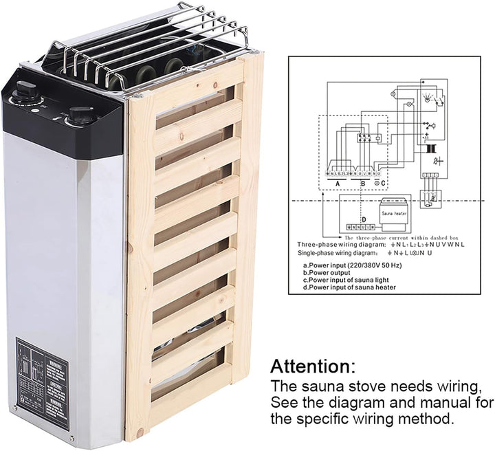 3KW Internal Control Type Stainless Steel Sauna Stove Heater Heating Tool Electric Wet Dry Sauna Heater for Sauna Room 220V for Sauna Heater Stove