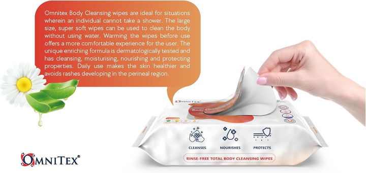 80X  Thick Luxury Body Cleansing Wipes - Microwaveable | Large Rinse Free Bed Bath Wipes for Elderly | with Aloe Vera & Vitamins | Nourish, Cleanse, Protect | Paraben & Alcohol Free