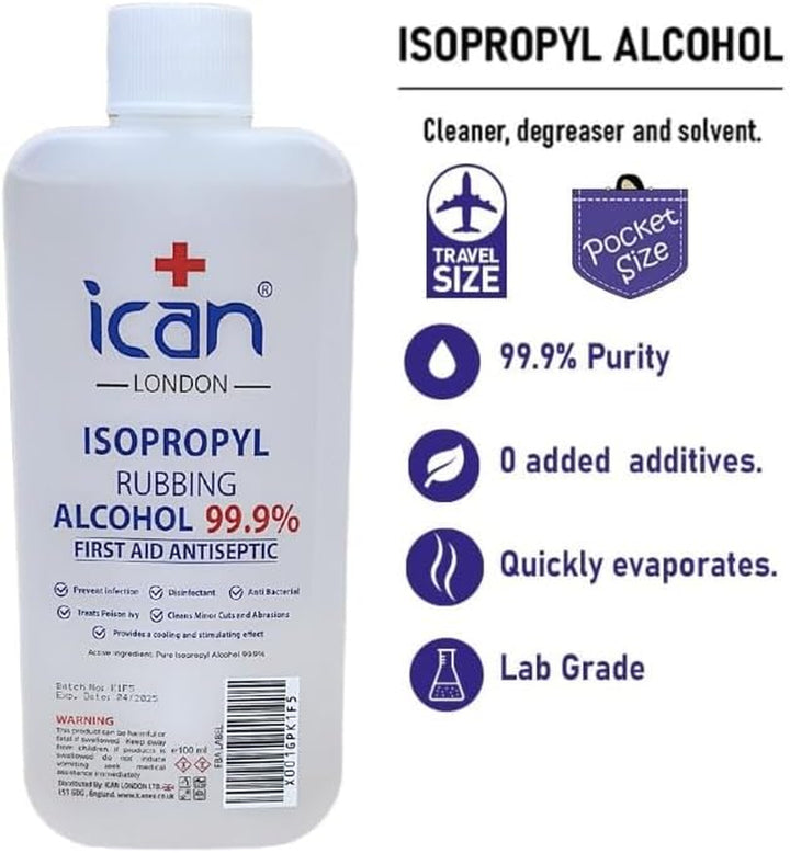 Isopropyl Rubbing Alcohol 99.9% First Aid Antiseptic Disinfectant 100Ml