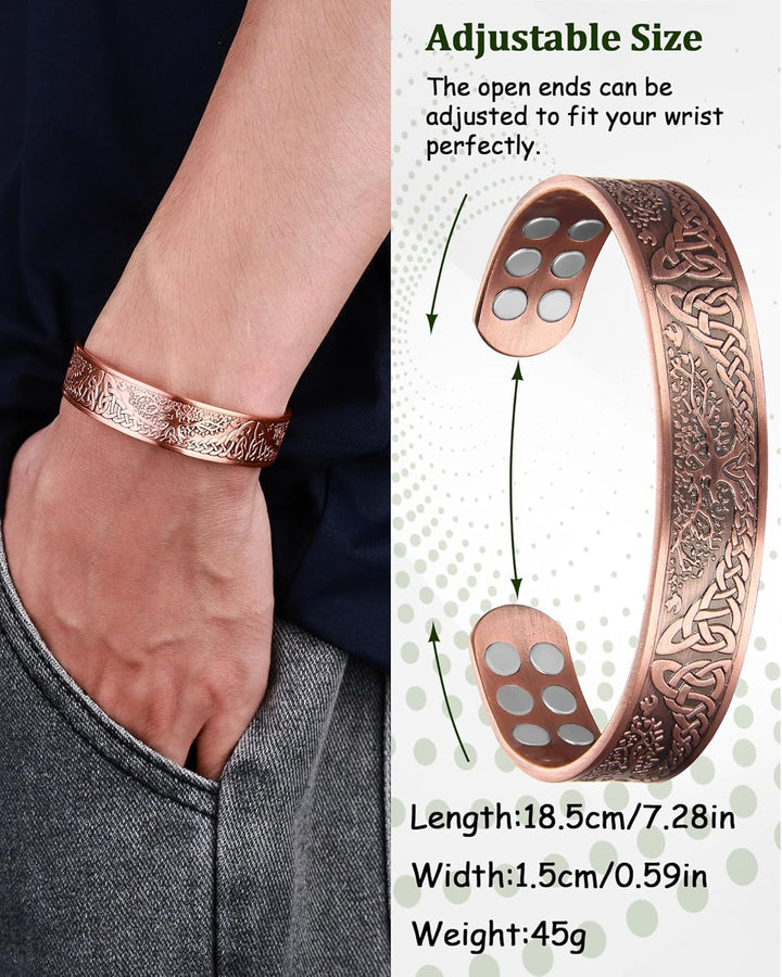 Copper Bracelet for Men, 18X Strength Magnetic Bracelet with 3800 Gauss Magnets, 99.99% Pure Solid Copper, Men'S Jewelry Gift