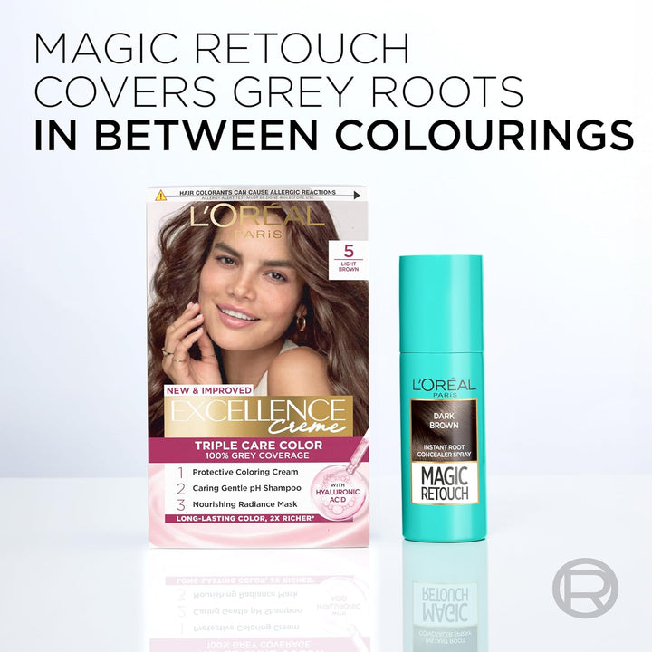 Paris Magic Retouch Instant Root Spray, Dark Brown. Offers Flawless Coverage for Grey Regrowth in 3 Seconds. This 75Ml Spray Provides a Quick, Easy Way to Conceal Roots Perfectly.