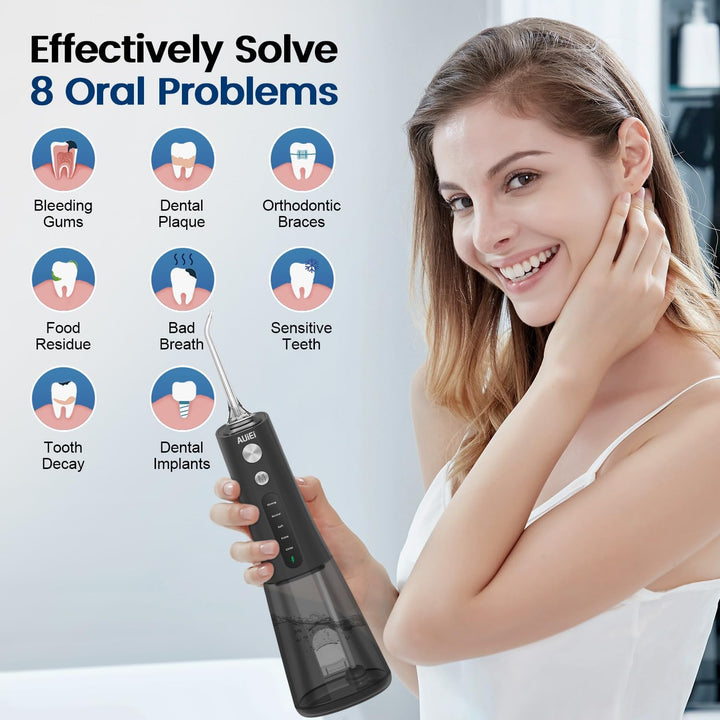 Water Flosser for Teeth Cordless, Professional Oral Irrigator 5 Modes & 4 Jet Tips USB-C Rechargeable Teeth Cleaner Portable 300ML Dental Tooth Care Tool Kits Home Use Travel (Black)