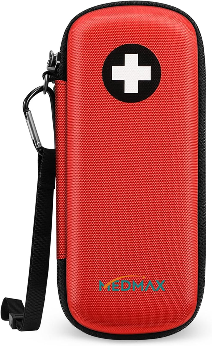 Epipen Medical Carrying Case, Hard Shell EVA Shock Absorption Travel Medication Organizer Bag Emergency Medical Pouch Holds 2 Epipens, Asthma Inhaler, Auvi-Q, Allergy Supplies, (*Red)