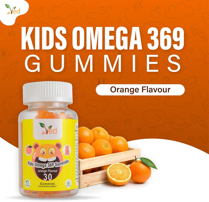 Omega 3 6 9 Gummie Kids,15 Day Supply, Natural Orange Flavour, 30 Chewable Vegan Gummies, Vegetarian Friendly, Energy & Immune System, Kids Omega 3 6 9 Gummies, GMO & Gluten Free.