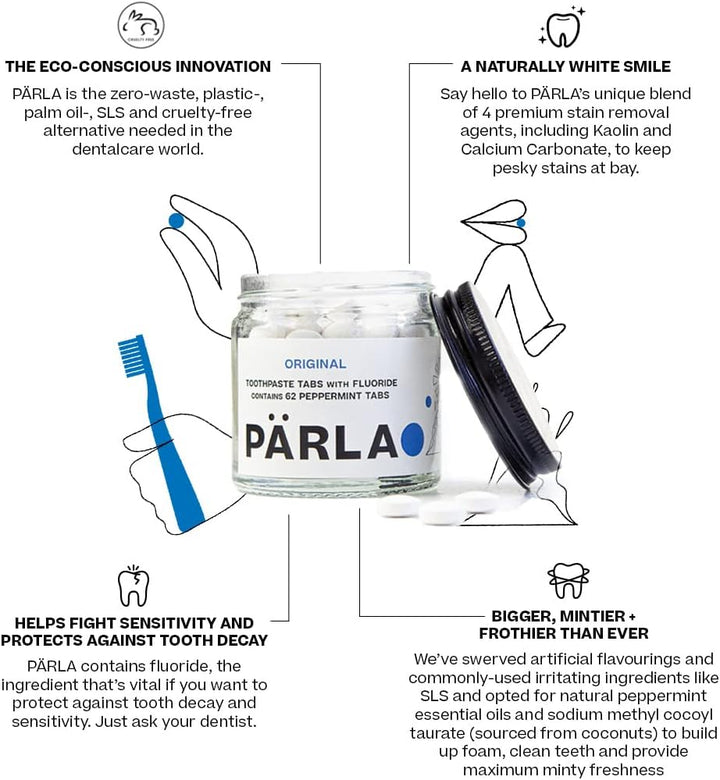 Original Toothpaste Tablets with Fluoride | 62 Tabs, 1 Month Supply | Eco-Friendly Bites in Sustainable Packaging | Peppermint Flavour | Natural Whitening, Gluten Free & Vegan | Refillable Jar