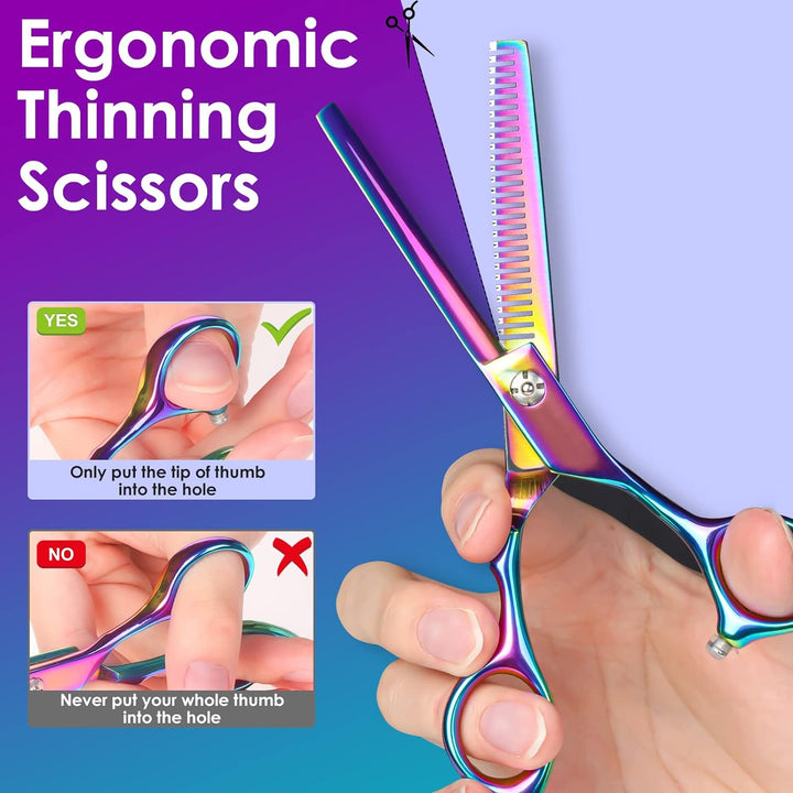 Hairdressing Scissors Thinning Scissors Set - 6.0 Inch + Presentation Case/Box + Black Comb + Thinning Hair Comb + Black Hair Clip