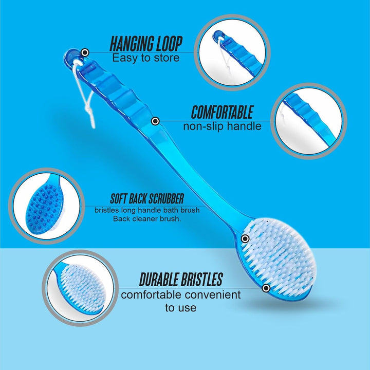 Body Brush Exfoliating Bath Brush Shower Sponge Back Scrubber Long Nonslip Handle Wet Dry Soft Bristle Shower Brush Massager Skin Exfoliating Sponge for Circulation Cellulite and Dry Skin (1Pc)