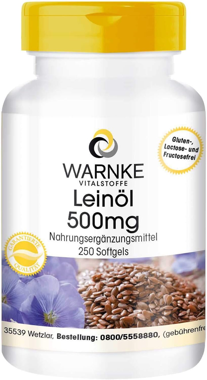 Linseed Oil Capsules - Vegetable Omega 3-6-9 Capsules - High Dose - Flaxseed Oil 500Mg - 250 Softgels - Bulk Pack |  - German Pharmacy Quality