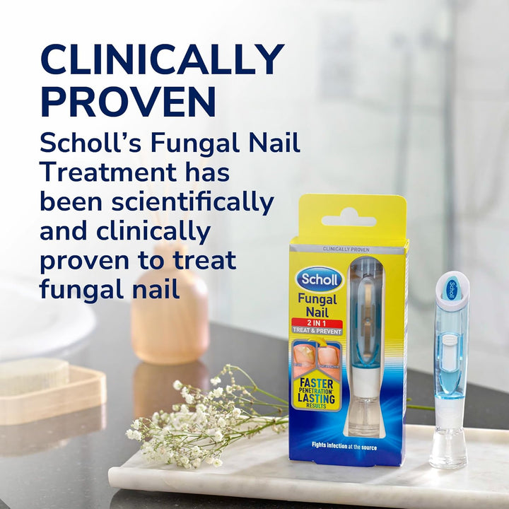 Scholl 2-In-1 Fungal Nail Treat & Prevent Kit, 3.8Ml - Treats the Infection at Source, Fast-Drying Formula, Easy to Use, Clinically Proven Antifungal Treatment for Toenails, 5 Disposable Nail Files