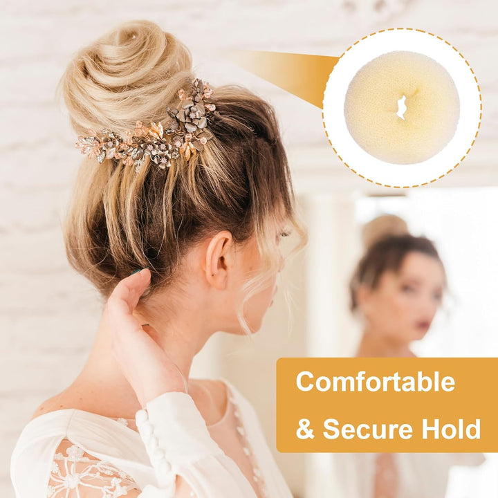 4 Pcs Ring Style Donut Bun Shaper with 20 Golden Hair Pins,Beige Donut Bun Maker,Hair Donuts,Shaper Set for Dancers, Ballerinas,Girls Etc and Daily Hairstyles Diy（Beige）