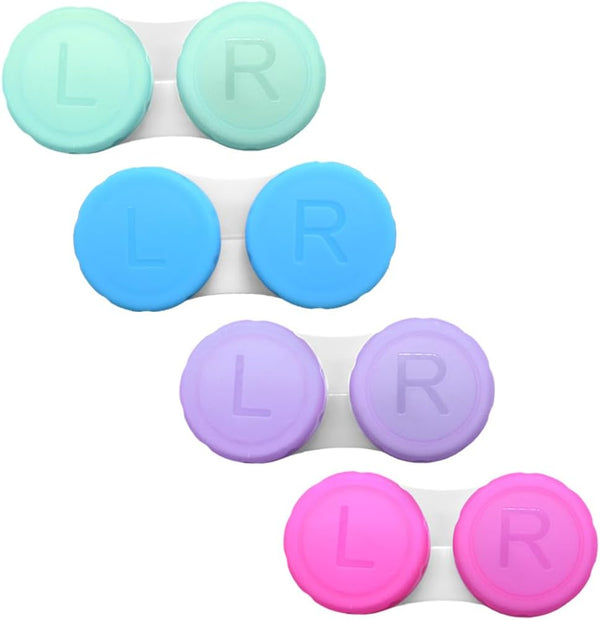 4 Packs Contact Lens Cases with Left/Right Caps, Contact Lenses Holder Box, Portable Leak-Proof Contact Lens Container for Home Travel Outdoor, 4 Colors