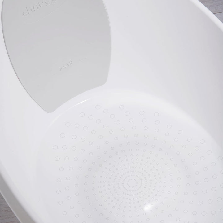 Toddler Bath Tub | Larger Bath for Bigger Kids at Bathtime | Includes Warm and Soft Foam Backrest | Grippy Anti-Slip Surface | Includes Easy Drain Bath Plug | White with Light Grey Backrest