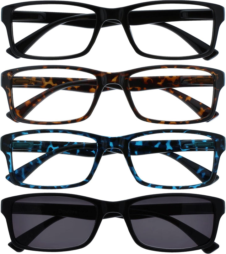 PEP Reading Glasses for Women Men, Large Rectangular Designer Frame with Spring Hinges, Scratch Resistant, Black +2 (Pack of 5)