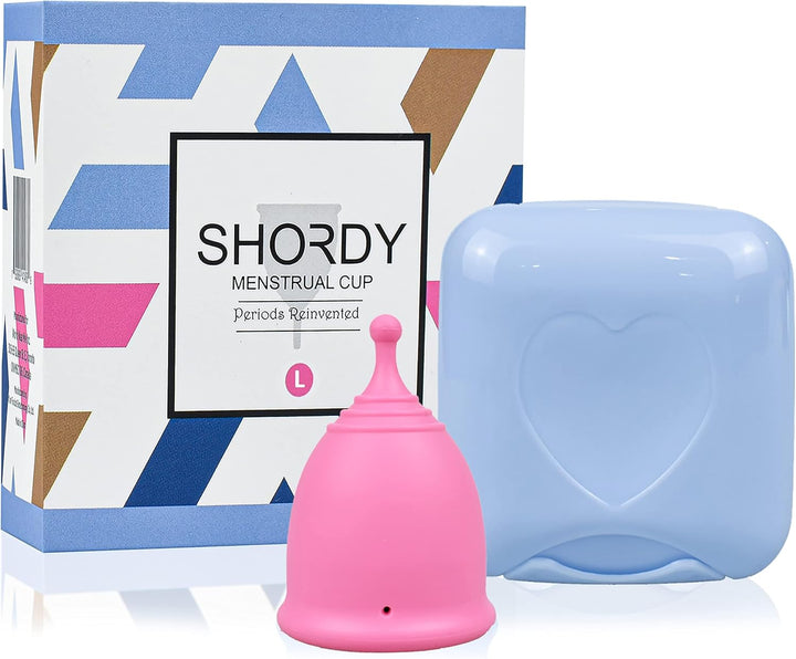 Menstrual Cups, First Period Starter Pack of 2 Kit with Mini Box, Period Cup Medical Grade Silicone, Feminine Hygiene Better Alternative to Sanitary Pads & Tampons for Girls - Small & Large