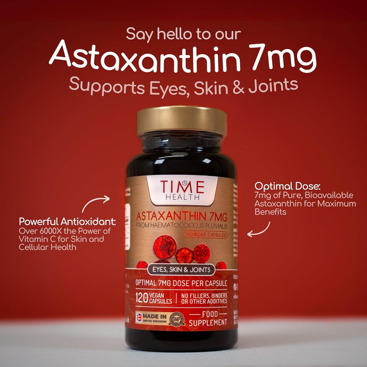 Astaxanthin - 7Mg Optimal Dose - 120 Capsules - Super Antioxidant - Haematococcus Pluvialis - 100% Pure Natural Bioavailable 4 Month Supply - UK Manufactured - Zero Additives