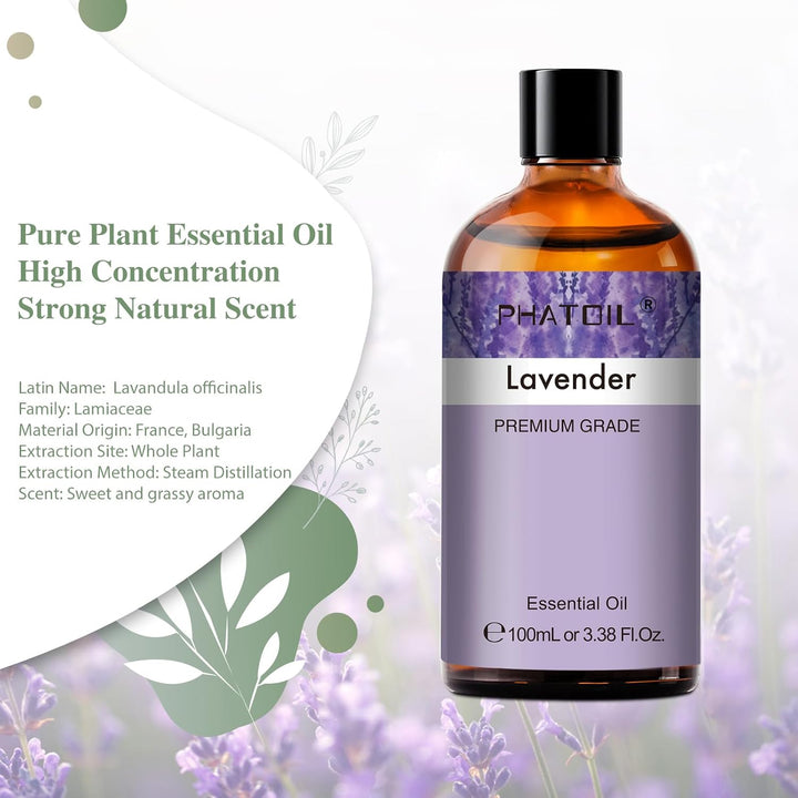 Lavender Essential Oil 100Ml, 100% Natural & Pure Premium Graded Lavender Essential Oils for Diffusers, Humidifiers, Aromatherapy, Skin Hair Care and Candle Soap Making